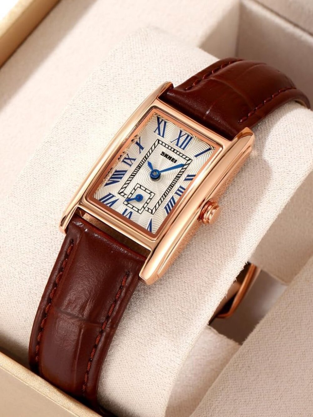 Women's Brown Square Dress Watch Leather Strap Business Casual Quartz Watch
